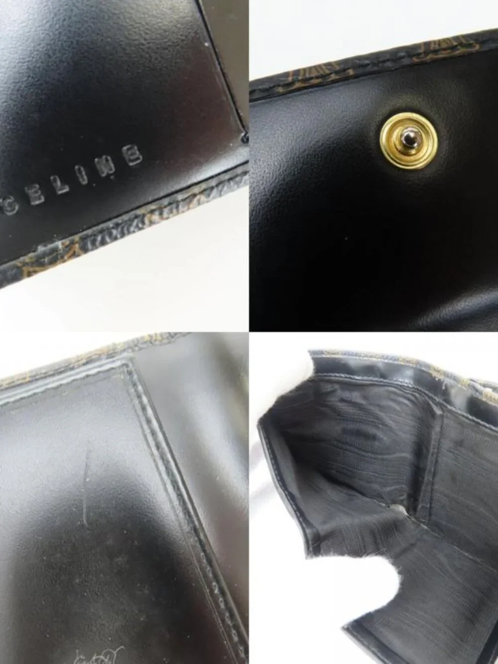 Celine Trifold Wallet Macadam Leather Brown Black Clasp Compact - Picture 8 of 9